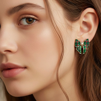 Holiday Plaid Bow Studs in Green