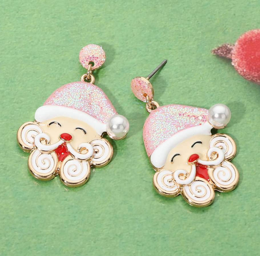 Whimsical Santa Earrings in Pink