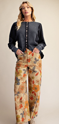 Boho Flower Print Pants in Camel