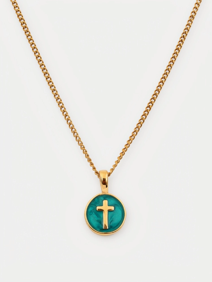 Emerald Agape Cross Pendant Necklace
