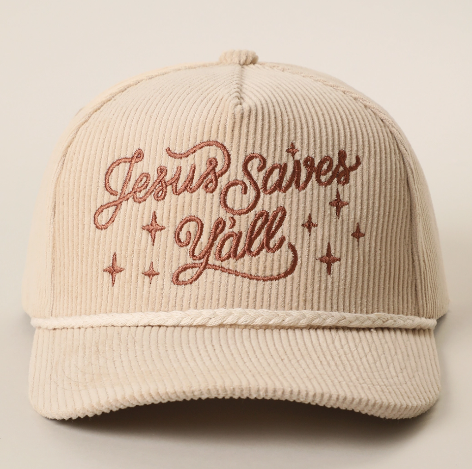 Jesus Saves Y'all Corduroy Rope Trucker Hat