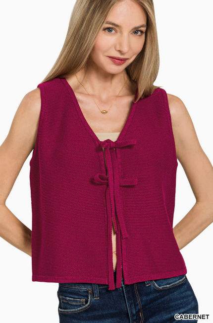 Tie Front Sweater Vest- 3 Colors!
