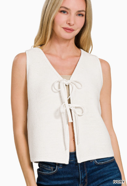 Tie Front Sweater Vest- 3 Colors!