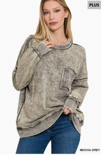 French Terry Raw Edge Pocket Pullover- 4 Colors!
