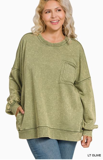 French Terry Raw Edge Pocket Pullover- 4 Colors!