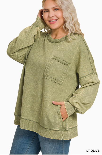 French Terry Raw Edge Pocket Pullover- 4 Colors!