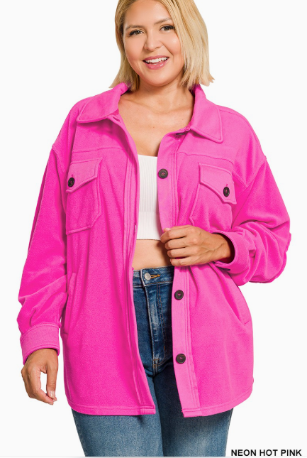 Plus OS Fleece Shacket- 2 Colors!