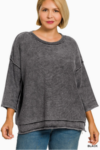 Washed 3/4 Sleeve Boxy Sweater- 2 Colors!