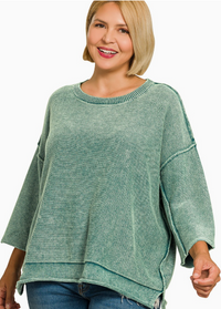 Washed 3/4 Sleeve Boxy Sweater- 2 Colors!
