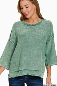 Washed 3/4 Sleeve Boxy Sweater- 2 Colors!