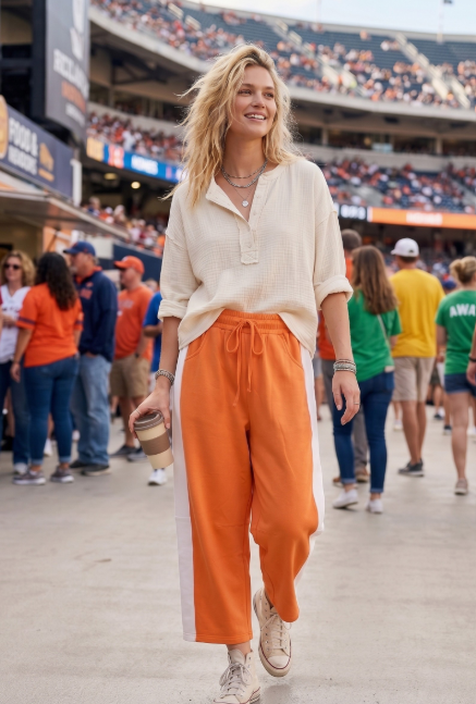 Scuba Side Panel Relaxed Pants in Orange/White