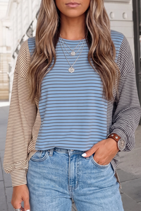 Striped Crew Neck Casual Trio Top
