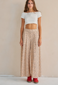 Textured Stripe Wide Leg Pants in Beige