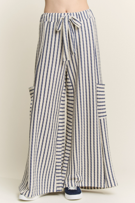 Stripe Wide Leg Pants in Cream/Indigo