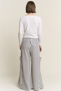 Stripe Wide Leg Pants in Cream/Indigo