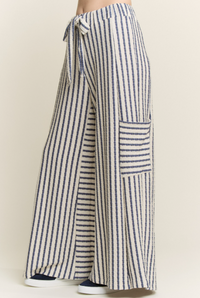 Stripe Wide Leg Pants in Cream/Indigo