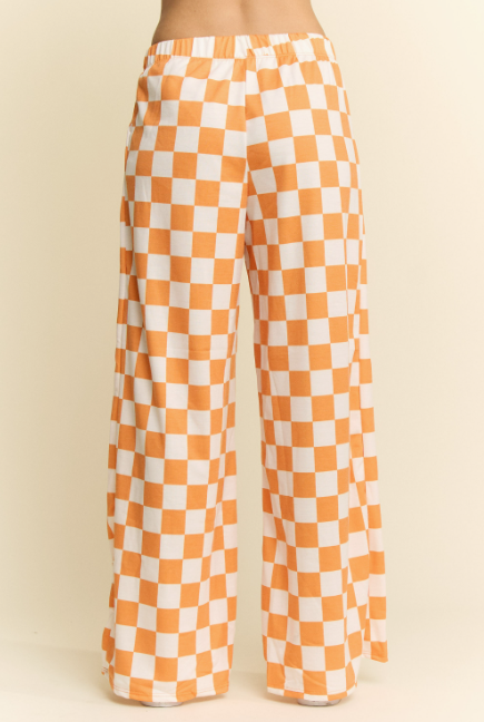 High Waist Checkered Knit Pants in Orange/White