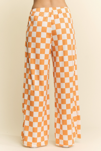High Waist Checkered Knit Pants in Orange/White