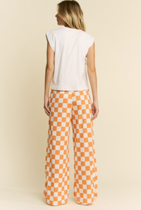 High Waist Checkered Knit Pants in Orange/White