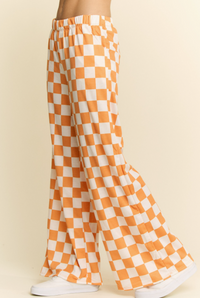 High Waist Checkered Knit Pants in Orange/White