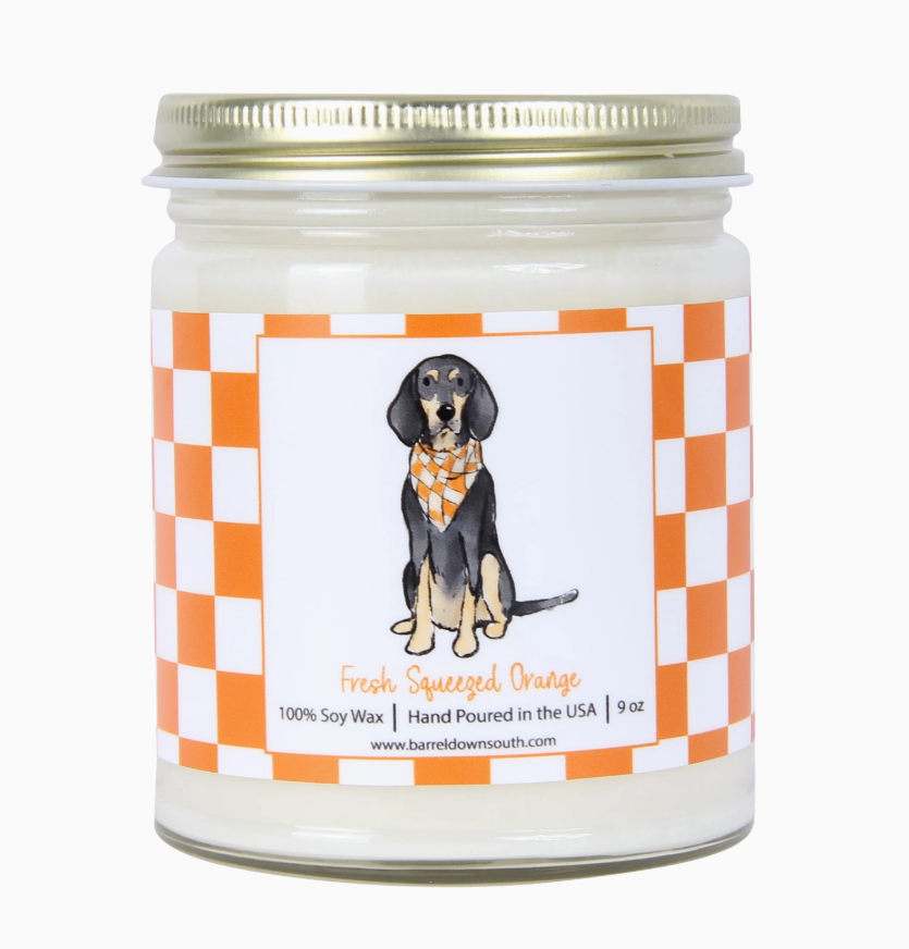 Bluetick Coonhound Checkerboard Candle Fresh Squeezed Orange