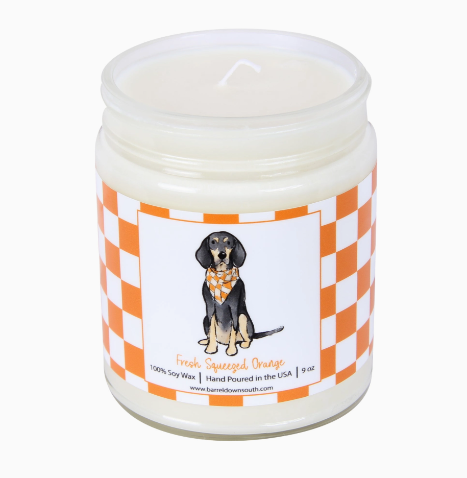 Bluetick Coonhound Checkerboard Candle Fresh Squeezed Orange