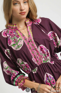Flower Patch Border Print Dress in Plum Mix