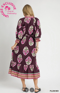 Flower Patch Border Print Dress in Plum Mix