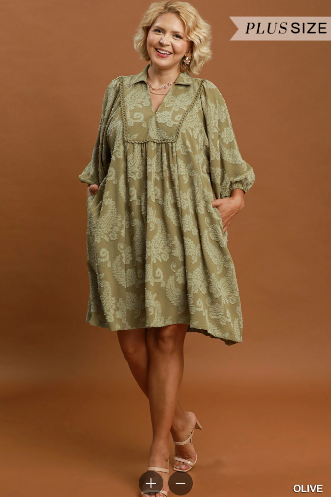 Ruffle Sleeve Dress W/ Scallop Lace Detail- 2 Colors!