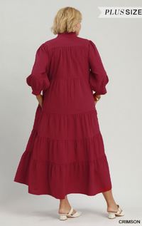 Seersucker Tiered Midi Dress in Crimson