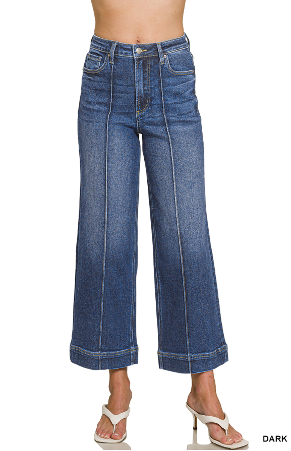 High Rise Wide Leg Pintuck Jeans in Dark