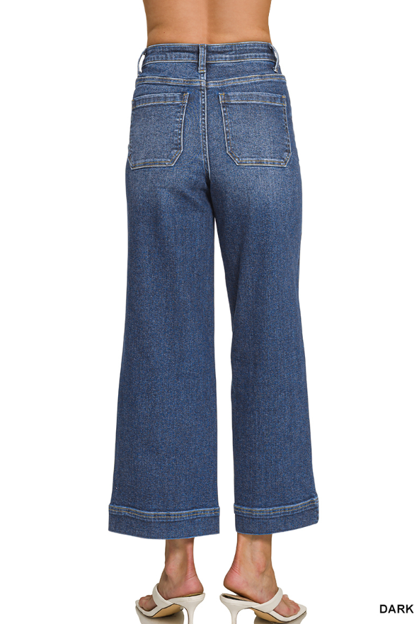High Rise Wide Leg Pintuck Jeans in Dark