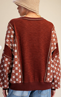 Mix Fabric Pullover in Wooden