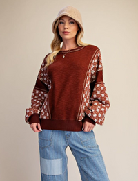 Mix Fabric Pullover in Wooden