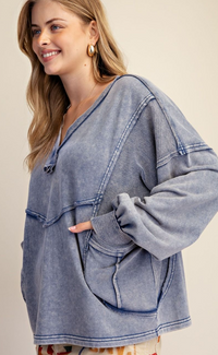 LS Washed V-Neck Top in Denim