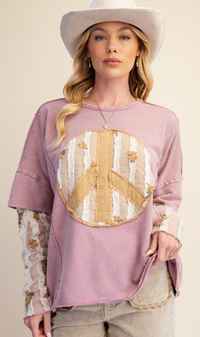 Lace L/S Peace Patch Top