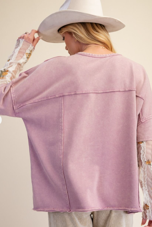 Lace L/S Peace Patch Top