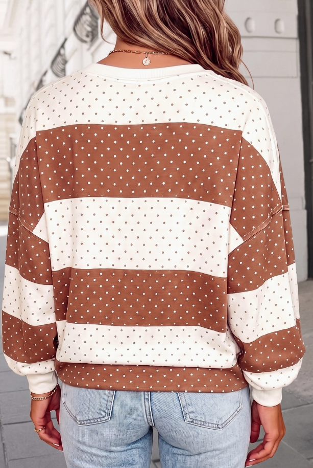 Polka Dot Colorbock LS Top in Brown