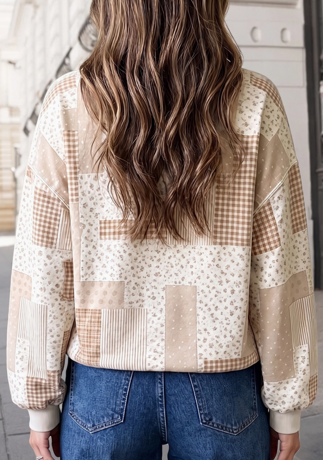 Floral Print Mock Neck in Khaki