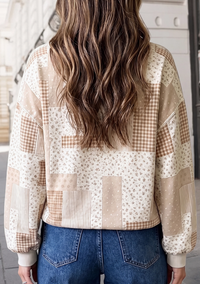 Floral Print Mock Neck in Khaki