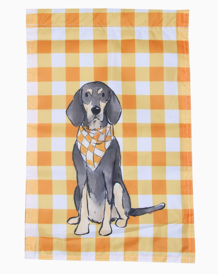Orange Plaid Bluetick Coonhound Garden Flag