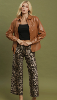 Leopard Print Wide Leg Cropped Pants in Brown