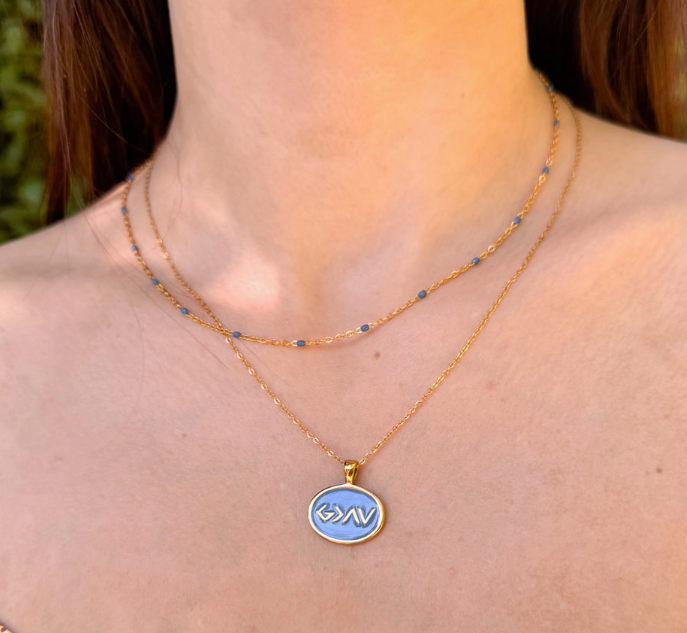 God Is Greater Necklace in Blue