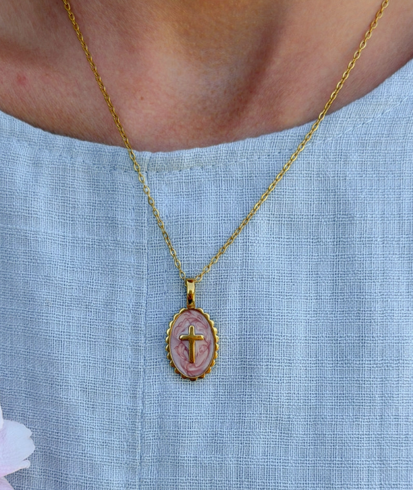 Vintage Rose Cross Necklace