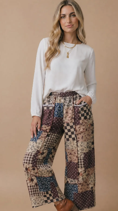 Fall Patchwork Floral Pants