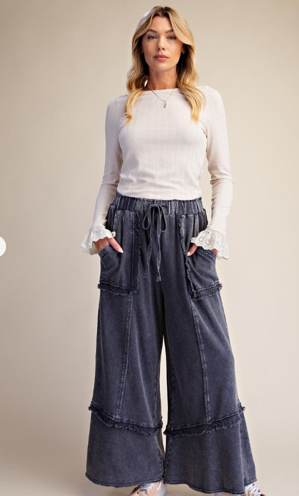 Fray Washed Terry Pants - 3 Colors!