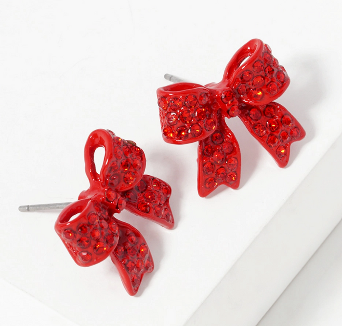 Crystal Bow Studs in Red