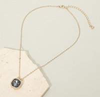Square Stone Bezel Pendant Necklace - 3 Colors!