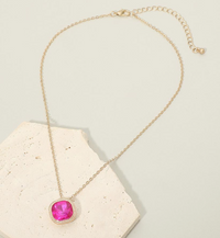 Square Stone Bezel Pendant Necklace - 3 Colors!