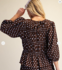 Polka Dot Printed Top in Brown